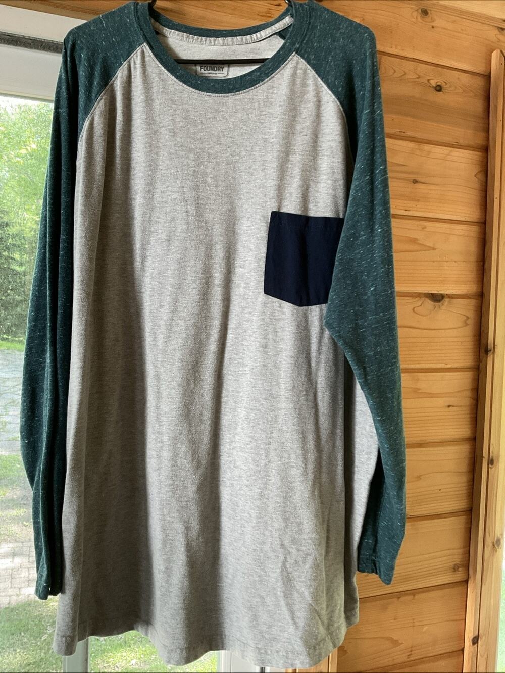 Foundry Men’s 3/4 Sleeve 2XLT Gray Blue Front Pocket